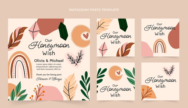 Collezione di post instagram luna di miele disegnata a mano