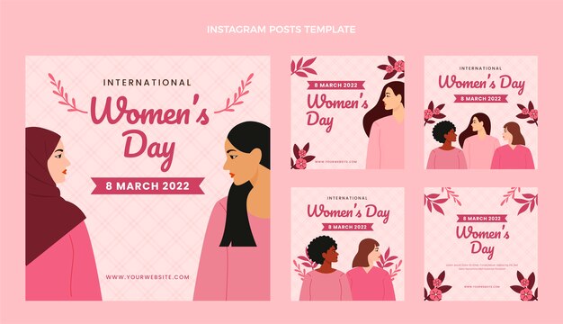 Collezione di post instagram per la giornata internazionale della donna disegnata a mano