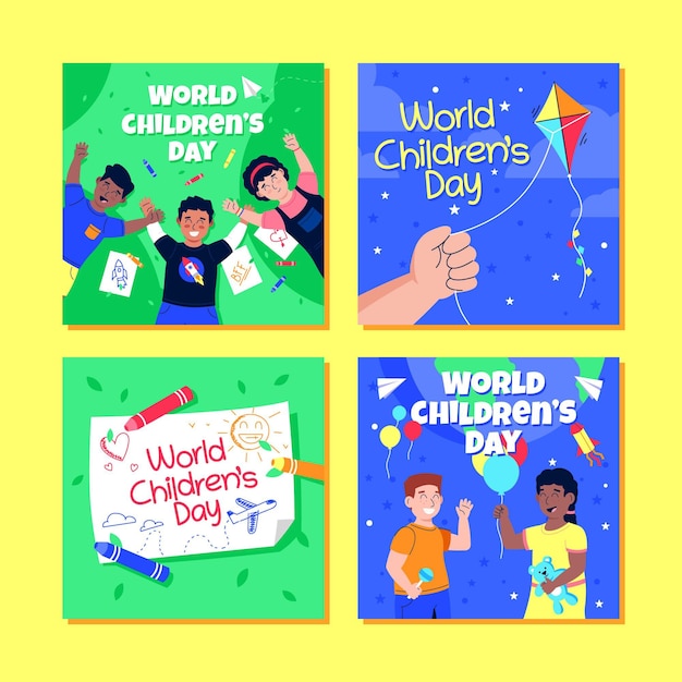 Collezione di post instagram per la giornata mondiale dei bambini disegnati a mano