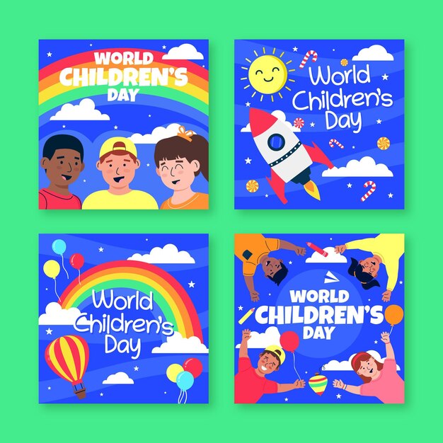 Collezione di post instagram per la giornata mondiale dei bambini disegnati a mano