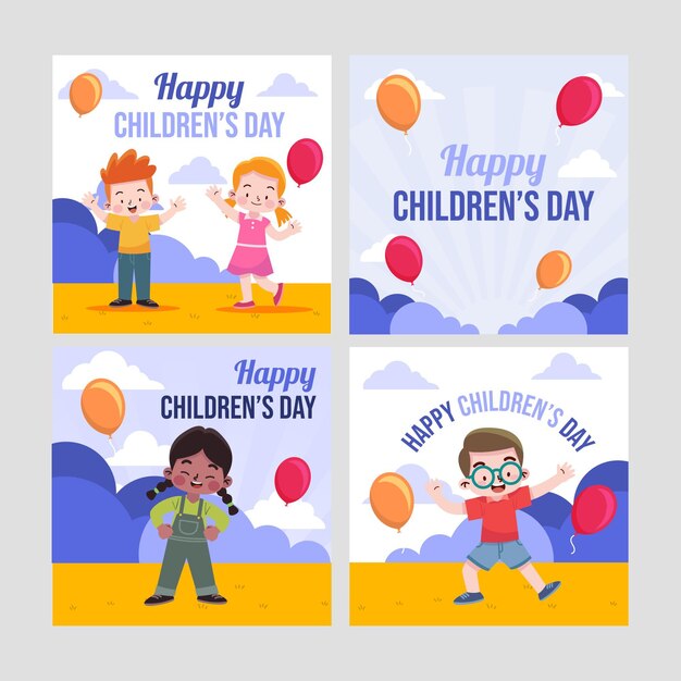 Collezione di post instagram per la giornata mondiale dei bambini piatti