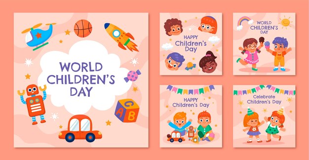 Collezione di post instagram per la giornata mondiale dei bambini piatti