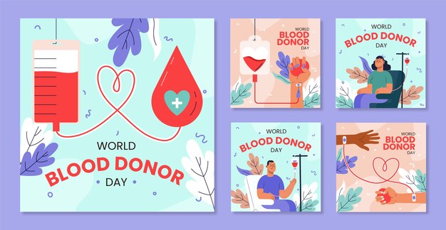 Collezione di post instagram per la giornata mondiale del donatore di sangue piatto