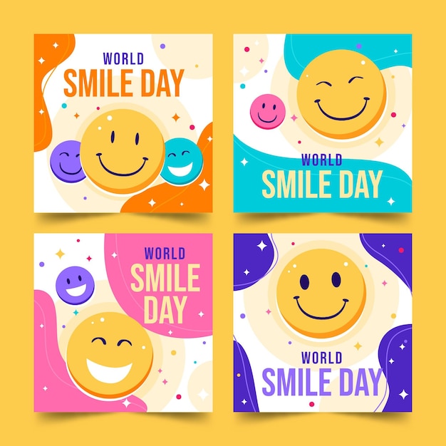 Collezione di post instagram per la giornata mondiale del sorriso piatto
