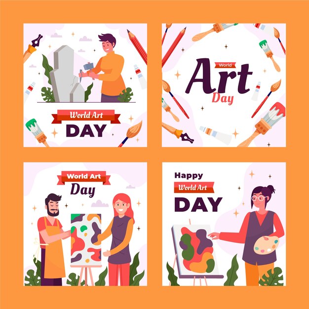 Collezione di post instagram per la giornata mondiale dell'arte piatta