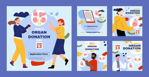 Collezione di post instagram per la giornata mondiale della donazione di organi piatti