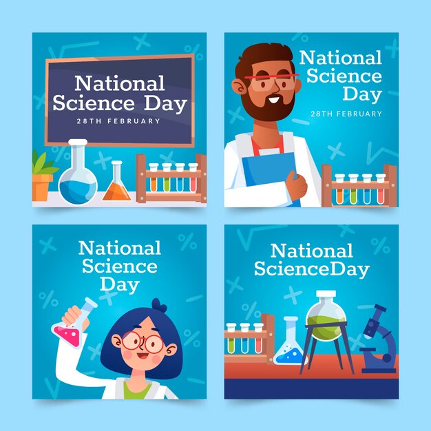Collezione di post instagram per la giornata nazionale della scienza piatta