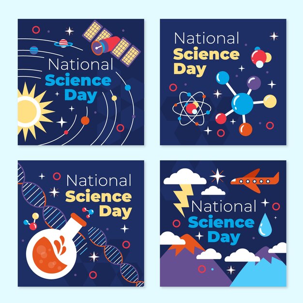 Collezione di post instagram per la giornata nazionale della scienza piatta