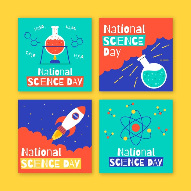 Collezione di post instagram per la giornata nazionale della scienza piatta