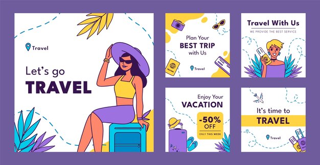 Collezione di post instagram piatti per agenzia di viaggi