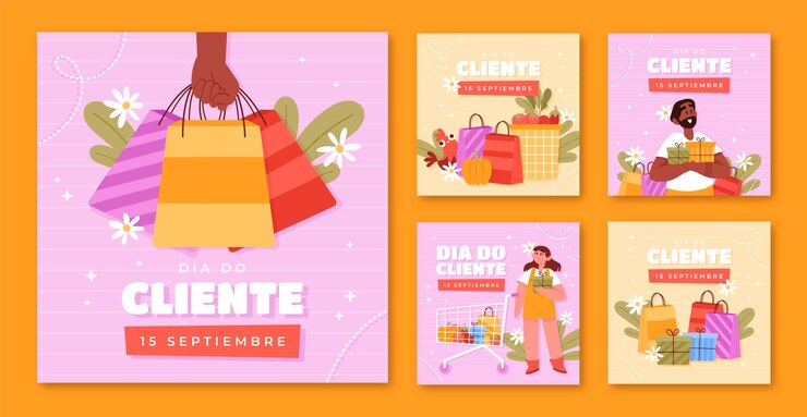 Vettore gratuito collezione di post instagram piatti per dia do cliente