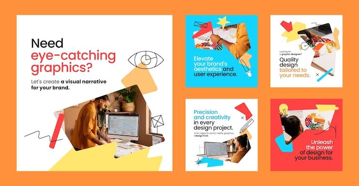 Vettore gratuito collezione di post instagram piatti per graphic designer