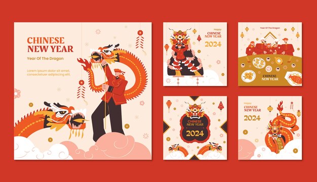 Collezione di post instagram piatti per il festival del capodanno cinese