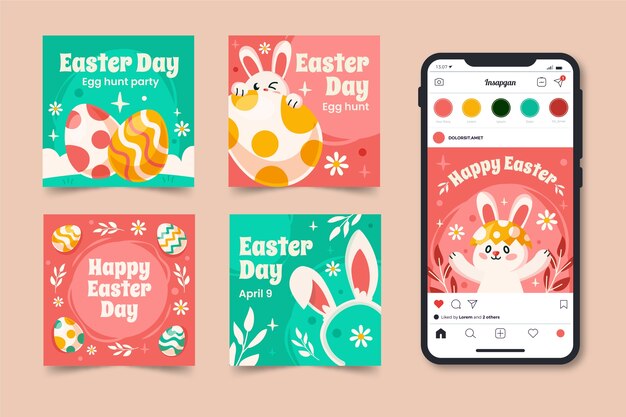 Collezione di post instagram piatti per la celebrazione della pasqua