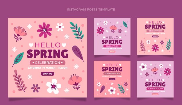 Collezione di post instagram primaverili piatti