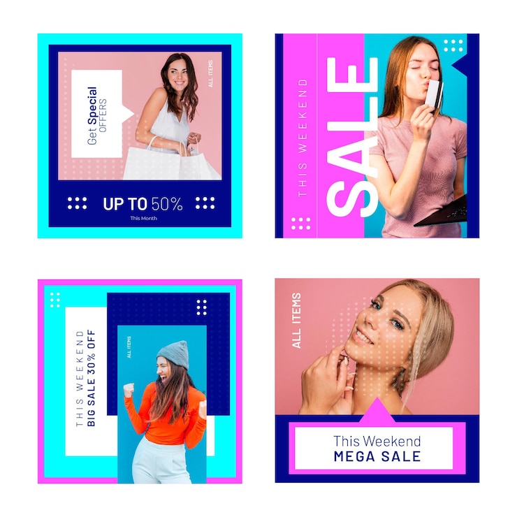 Vettore gratuito collezione di post instagram vendita acida