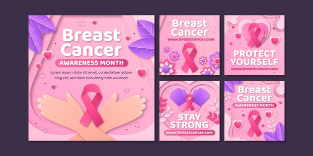 Collezione di post su Instagram in stile cartaceo per il mese della consapevolezza del cancro al seno