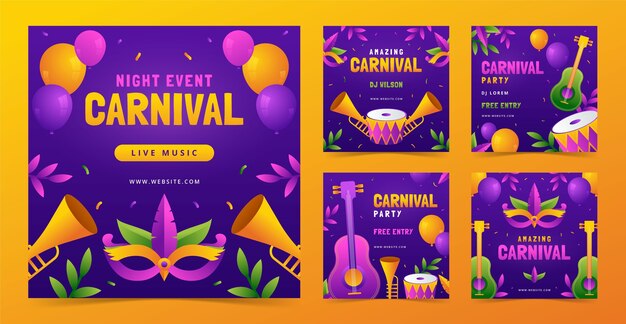 Collezione di post su instagram per la celebrazione del carnevale brasiliano sfumato