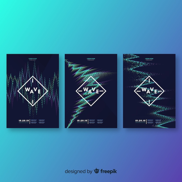 Vettore gratuito collezione di poster di musica elettronica wave sound