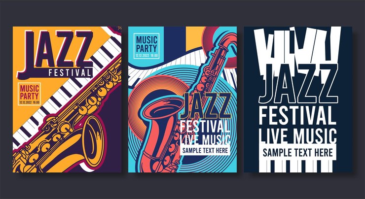 Vettore gratuito collezione di poster jazz modelli di volantini in design piatto