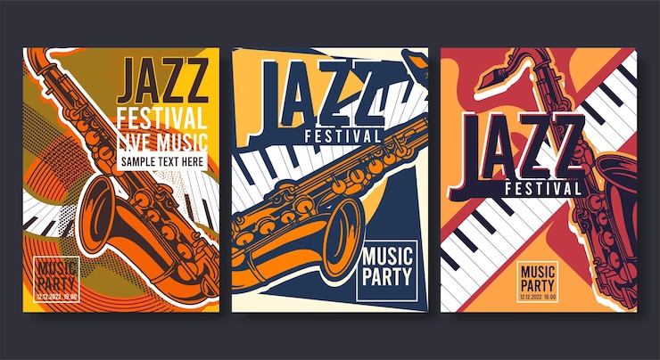 Vettore gratuito collezione di poster jazz modelli di volantini in design piatto