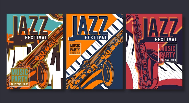 Vettore gratuito collezione di poster jazz modelli di volantini in design piatto