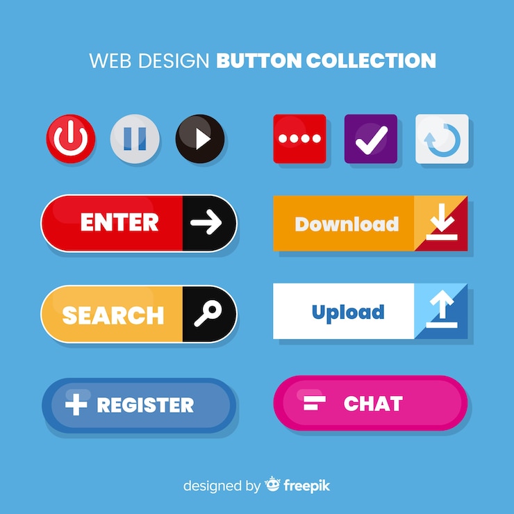 Vettore gratuito collezione di pulsanti web design colorato con design piatto