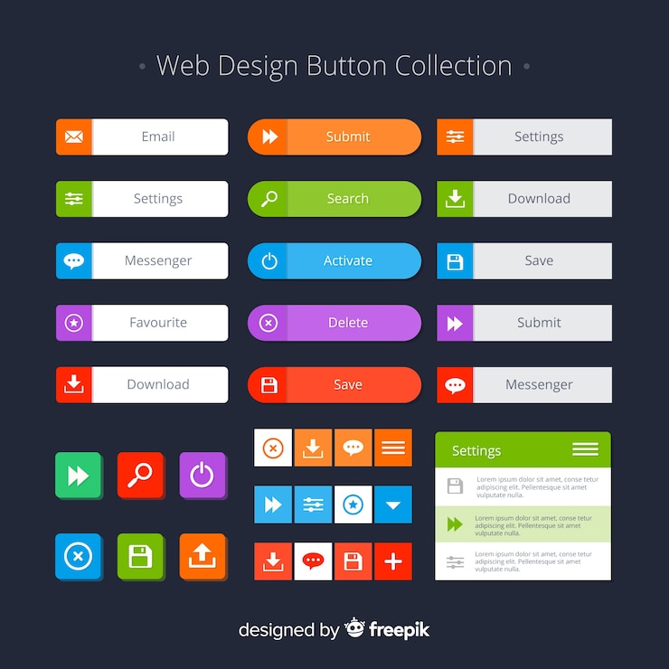 Vettore gratuito collezione di pulsanti web design colorato con design piatto