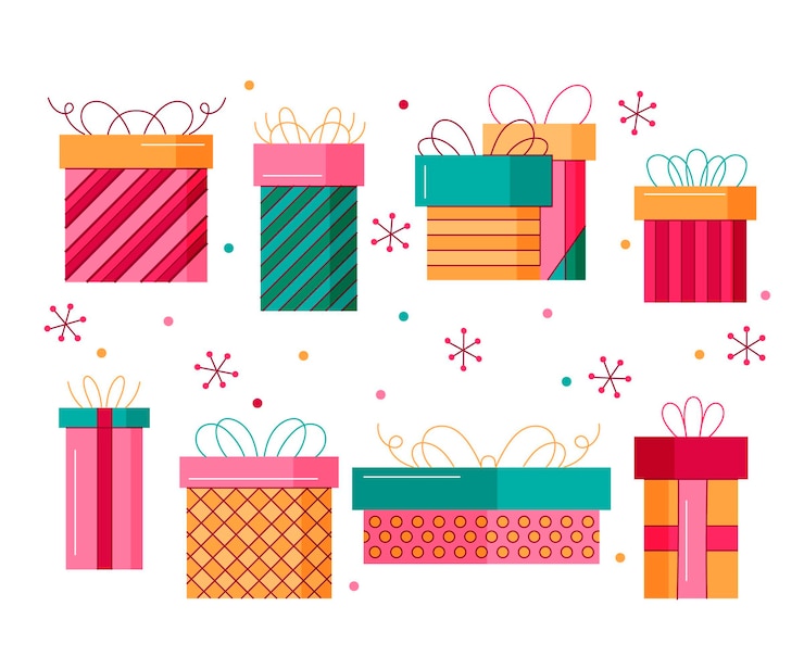 Vettore gratuito collezione di regali di natale disegnati a mano