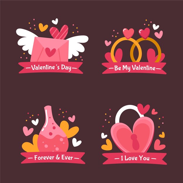 Collezione di San Valentino disegnata a mano distintivo