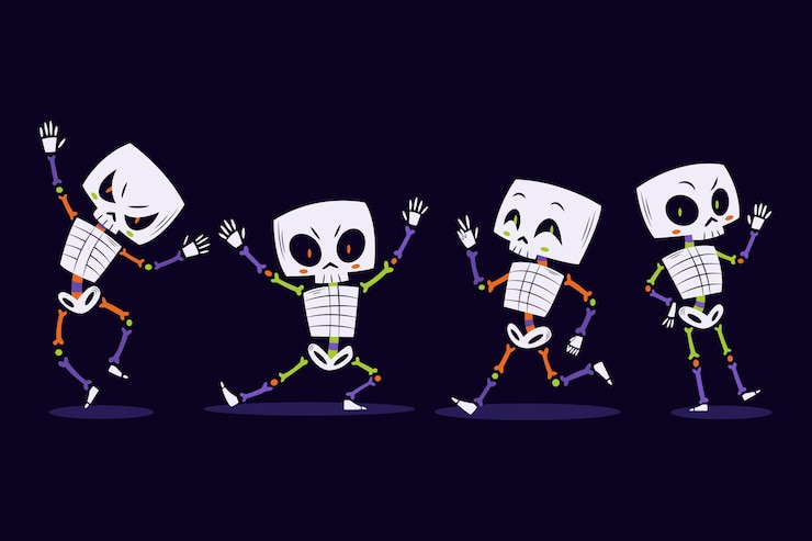 Vettore gratuito collezione di scheletri di halloween disegnati a mano
