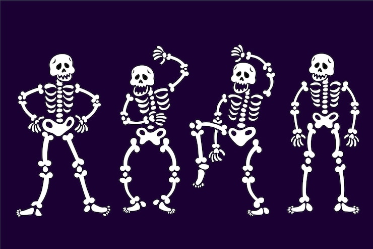 Vettore gratuito collezione di scheletri di halloween piatti disegnati a mano