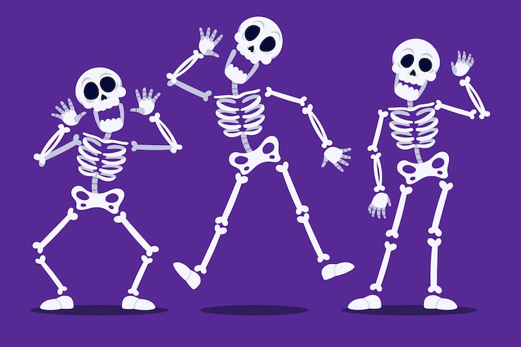Vettore gratuito collezione di scheletri di halloween piatti disegnati a mano
