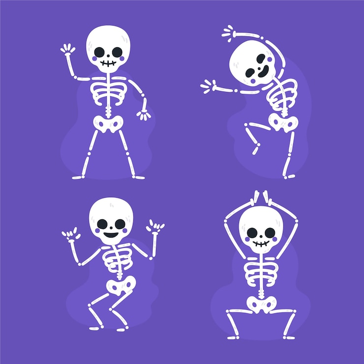 Vettore gratuito collezione di scheletri di halloween piatti disegnati a mano