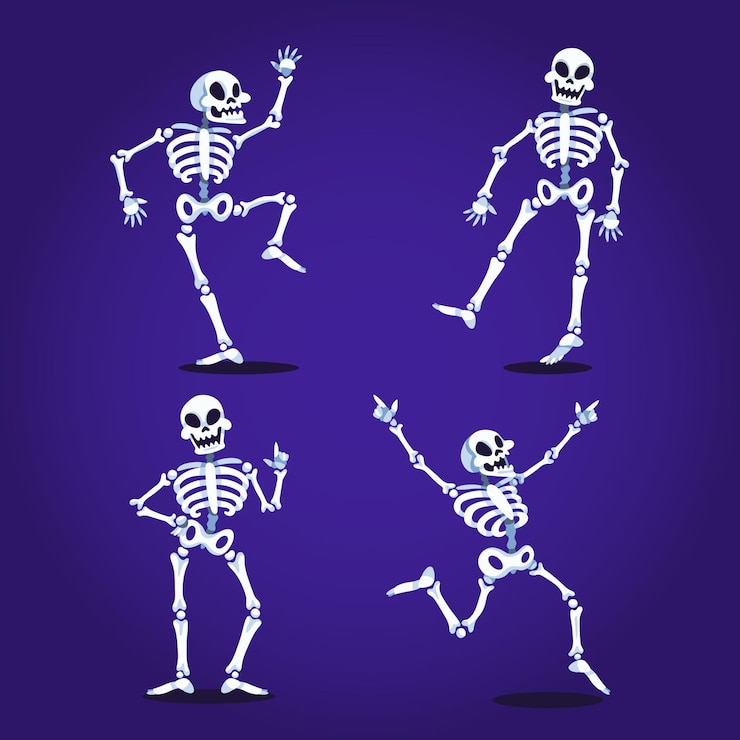 Vettore gratuito collezione di scheletri di halloween piatti disegnati a mano