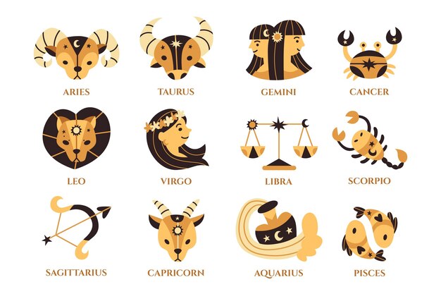 Collezione di segni zodiacali disegnati a mano