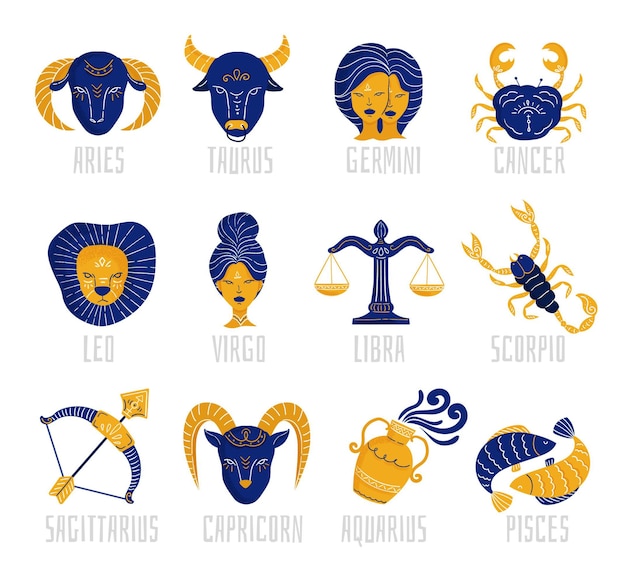 Collezione di segni zodiacali disegnati a mano