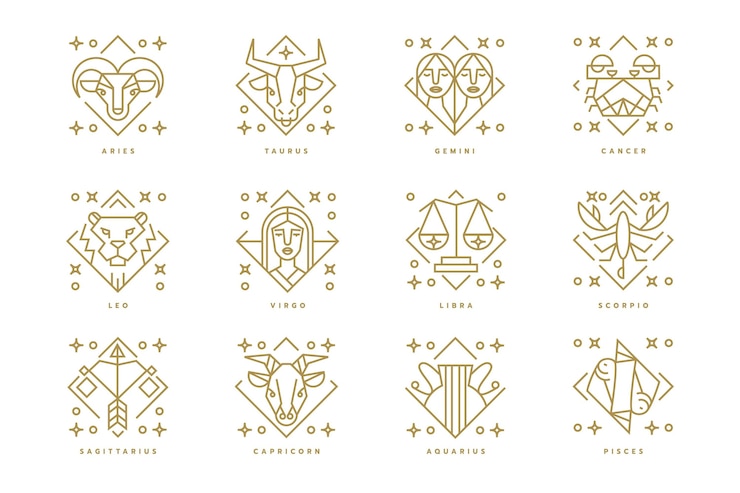 Vettore gratuito collezione di segni zodiacali piatti lineari