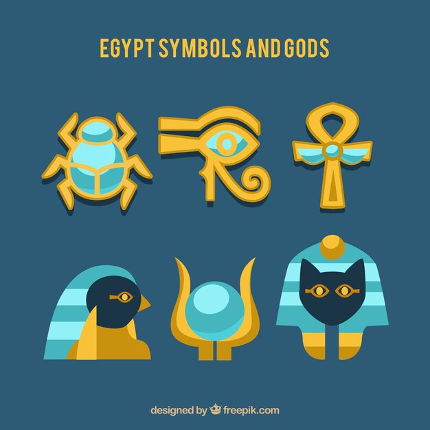Collezione di simboli e divinità in Egitto con design piatto