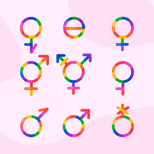 Collezione di simboli lgbt del mese dell'orgoglio dell'acquerello