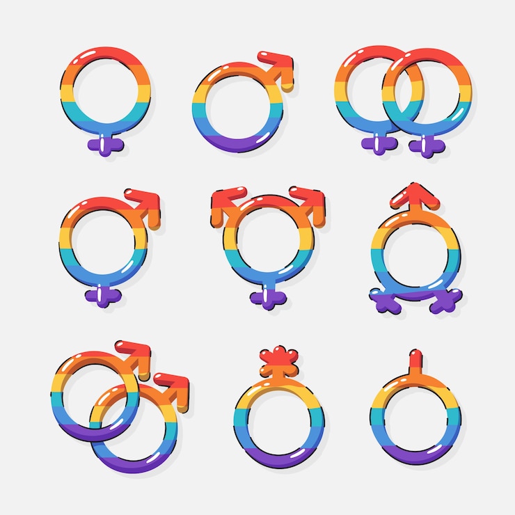 Vettore gratuito collezione di simboli lgbt del mese dell'orgoglio piatto
