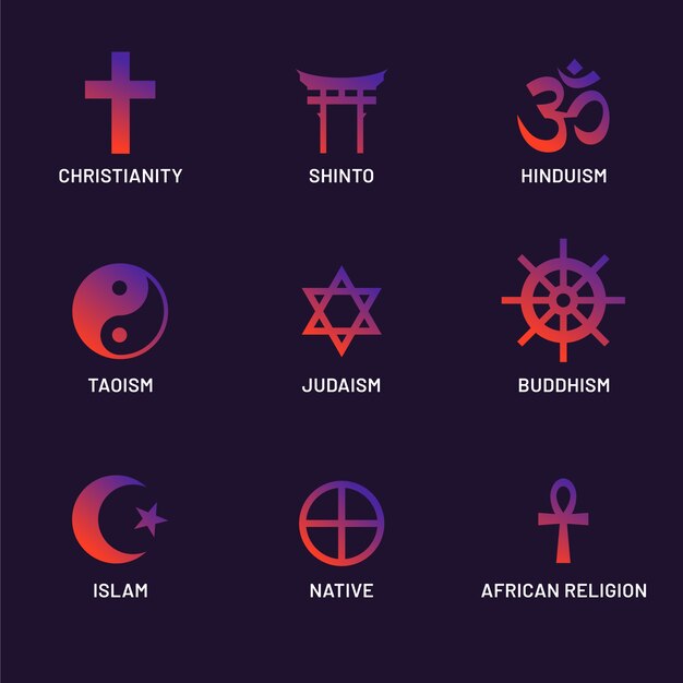 Collezione di simboli religiosi sfumati