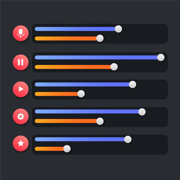 Collezione di slider ui colorati sfumati