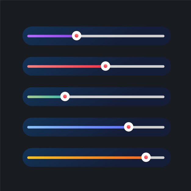 Collezione di slider ui colorati sfumati