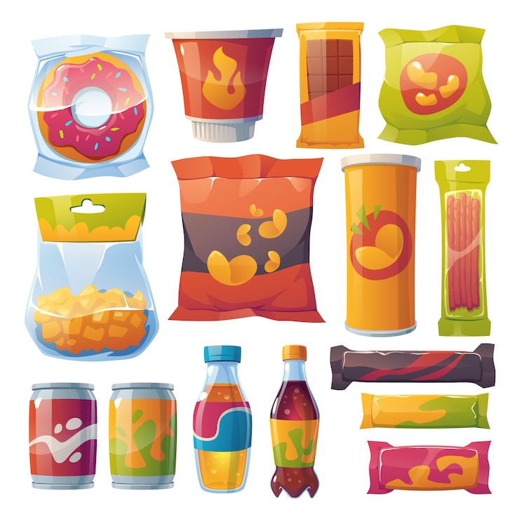Vettore gratuito collezione di snack dei cartoni animati
