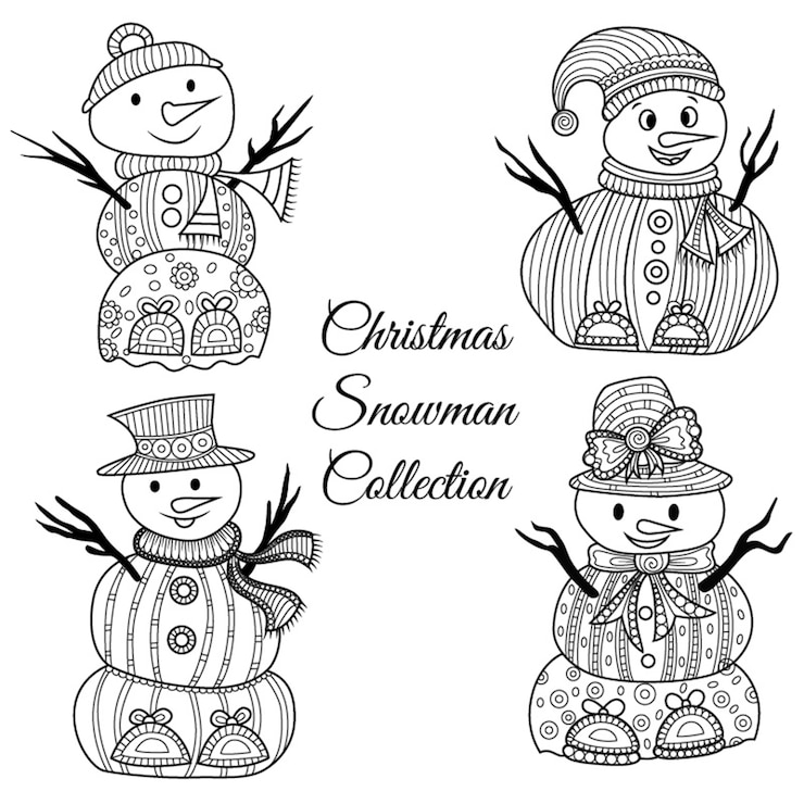 Vettore gratuito collezione di snowmans in bianco e nero