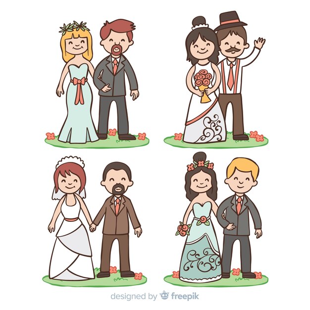Collezione di sposi disegnati a mano