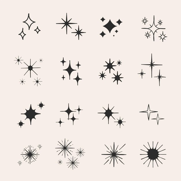 Collezione di stelle scintillanti disegnate a mano