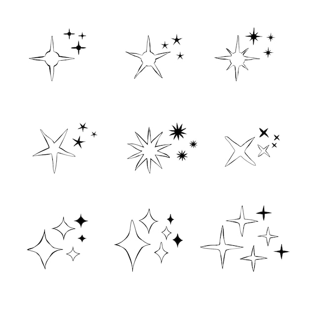 Collezione di stelle scintillanti disegnate a mano