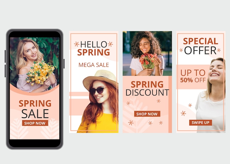 Vettore gratuito collezione di storia instagram vendita primavera